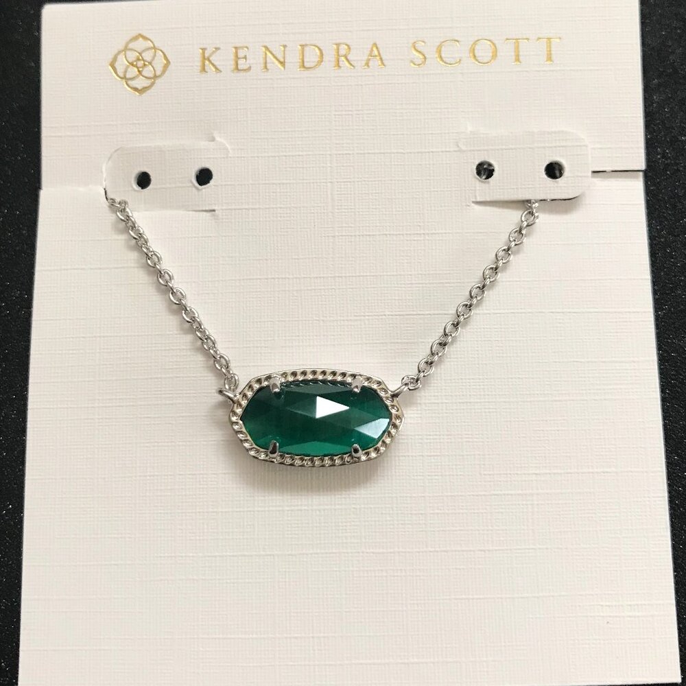 Kendra Scott Elisa Silver Short Pendant Necklace in Green Cat's Eye Stone